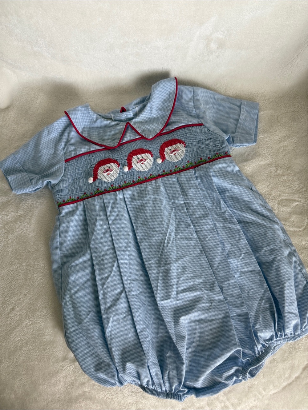 Marco & Lizzy Baby Boy Smocked Santa Christmas Bubble